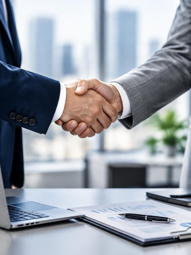 Imagem ilustrativa de um aperto de mãos empresarial