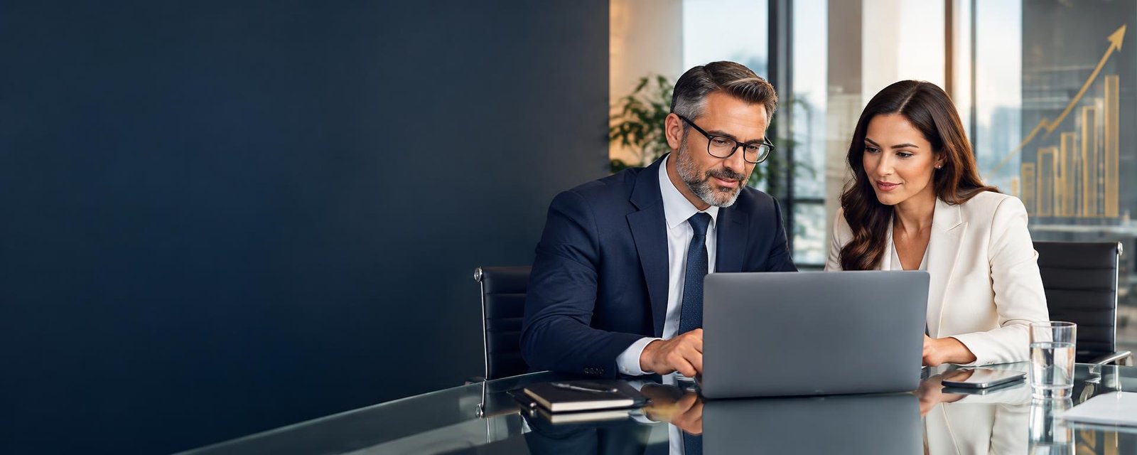 Cena ilustrativa de profissionais analisando informações empresariais